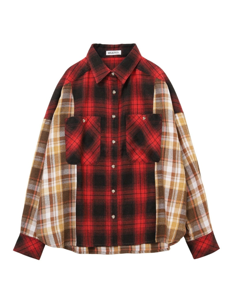 WASHED PANEL SHIRT MILKFED. ミルクフェド トップス シャツ・ブラウス イエロー オレンジ レッド【送料無料】[ Fashion]