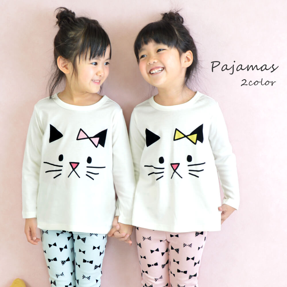 楽天市場 ネコプリントパジャマ 長袖 女児 こども パジャマ キッズ ルームウェア ベビー服 子供服 女の子 かわいい おしゃれ 部屋着 スムース 猫 ネコ お洒落 北欧 リボン Milkiss ミルキス 80 90 100 110 1 130 Mk004a 秋冬 秋物 秋 Has Milkiss