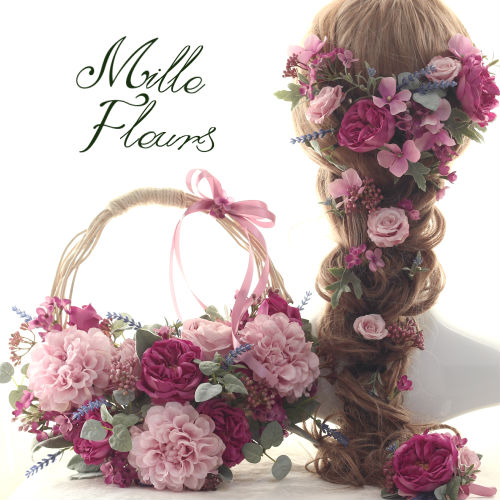 楽天市場 ウェディングブーケ ボリューム髪飾り リースブーケ ブートニア３点セットラプンツェル風 ボタニカル ブライダルブーケ Bouquet 造花ブーケ 95 ミルフルールオリジナル 95 No 173 Mille Fleurs 楽天市場店
