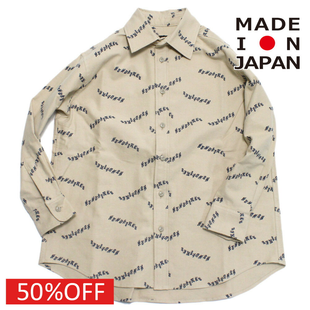 【nunuforme/ヌヌフォルム/レディース/キッズ/お子さん服】  大売り出し 【50%OFF】  ロゴプリントネルシャツ ベージュ×米国海軍