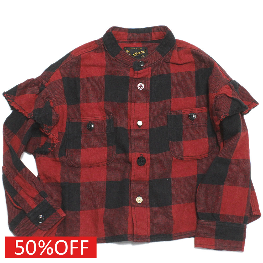 【ゴートゥーハリウッド GO TO HOLLYWOOD/子供服/親子】 セール 【50%OFF】 ツイル ブロックチェック フリフリ シャツ 5R赤