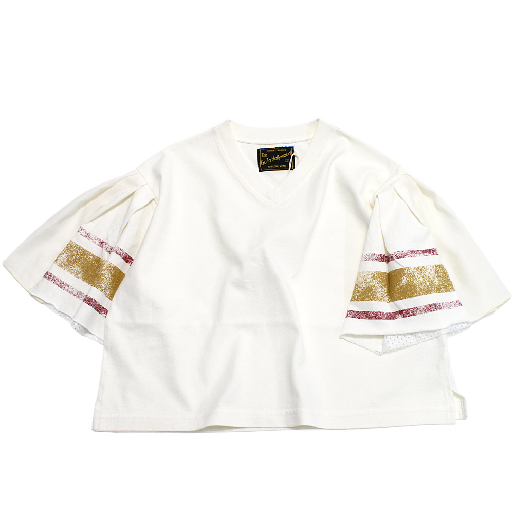 【ゴートゥーハリウッド GO TO HOLLYWOOD/子供服/親子】  テンジク フリフリ フットボール TEE 1W白