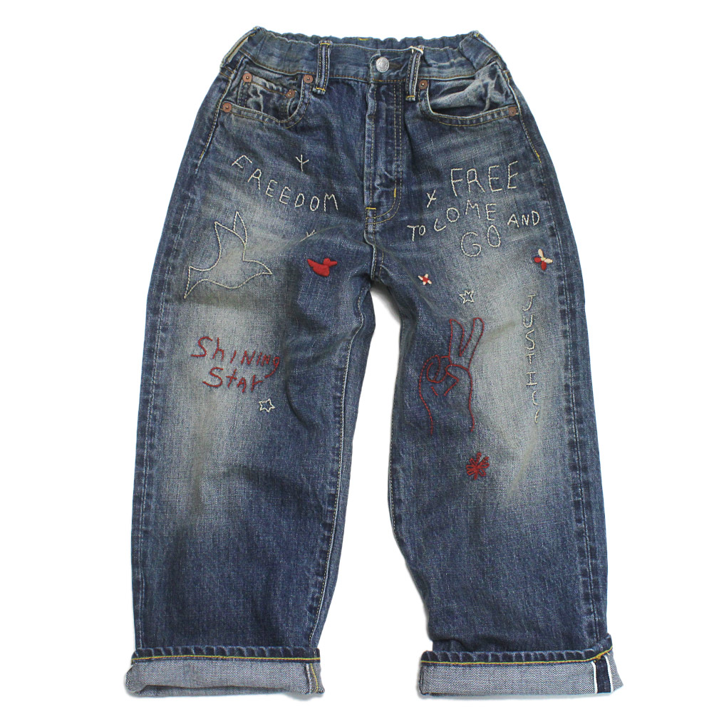 【子供服/デニムダンガリー/DENIM DUNGAREE/親子/デニム＆ダンガリー/DD】 12ozHOME MADEデニム シシュウ LPN 14BLブルー