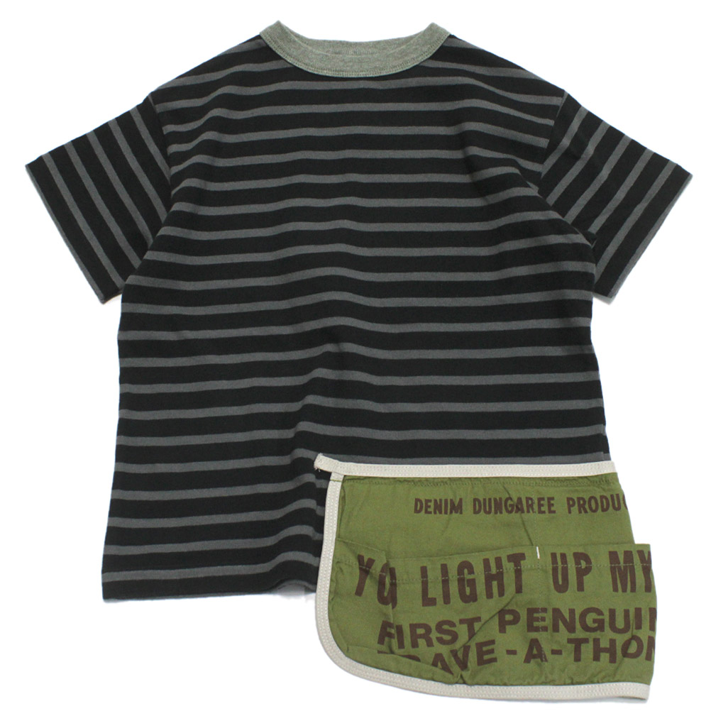 【子供服/デニムダンガリー/DENIM DUNGAREE/親子/デニム＆ダンガリー/DD】 ボーダーテンジク エプロンツキ TEE 17CGRチャコール
