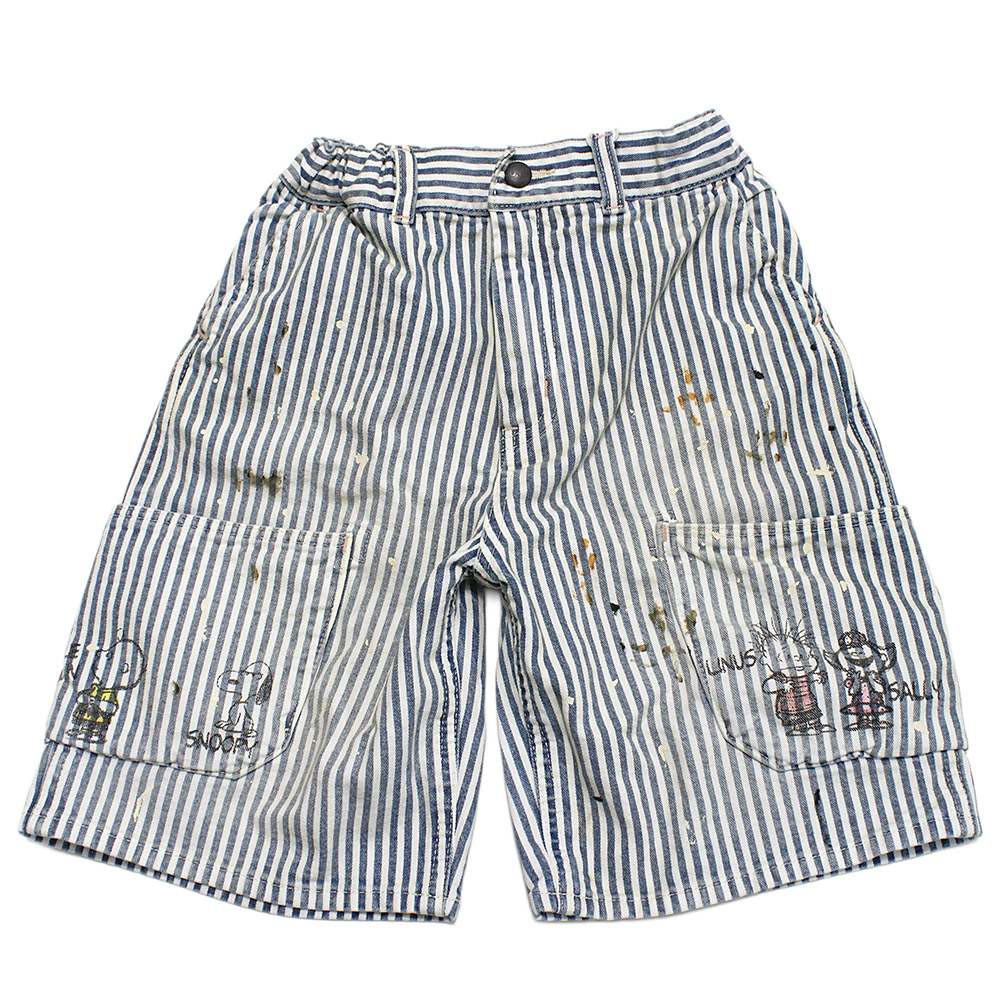 【子ども服/デニムダンガリー/スヌーピーコラボ/DENIM DUNGAREE/ジュニア服】 ヒッコリー SNOOPY クロップド PN 14BLブルー