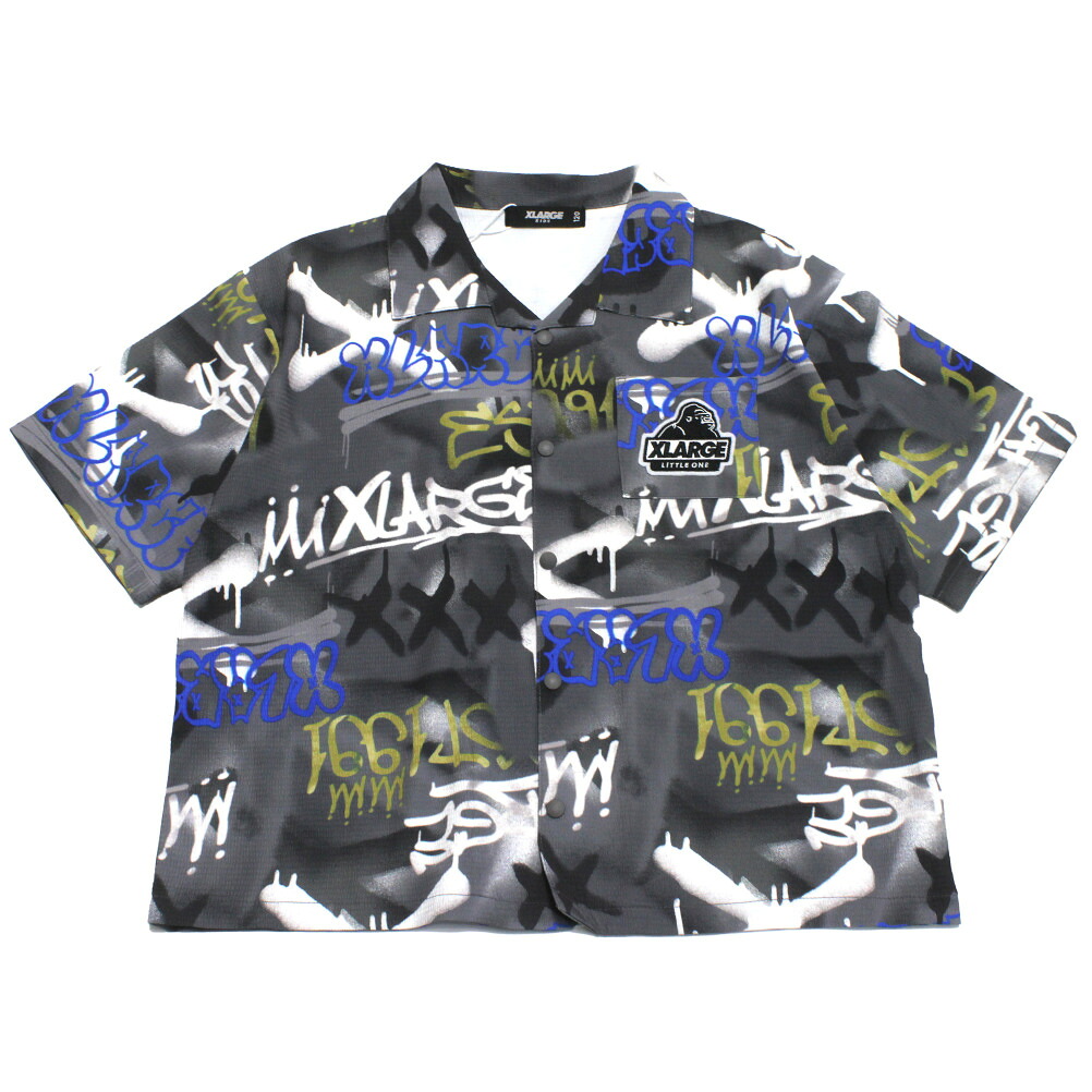 【エクストララージキッズ/エックスラージ/子供服/XLARGE KIDS】 スプレーアート総柄半袖シャツ グレー(82)