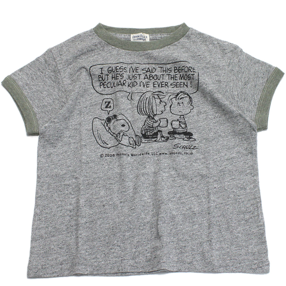 【お子さん服/デニムダンガリー/スヌーピーコラボ/DENIM DUNGAREE/お坊っちゃん服】  テンジク SNOOPY EVER SEEN TEE 3GR薄墨色
