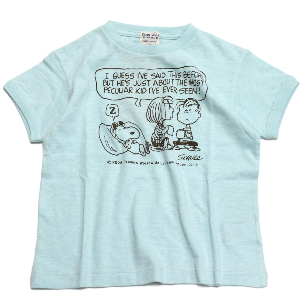【お子さん服/デニムダンガリー/スヌーピーコラボ/DENIM DUNGAREE/お坊っちゃん服】  テンジク SNOOPY EVER SEEN TEE 44LBL淡青