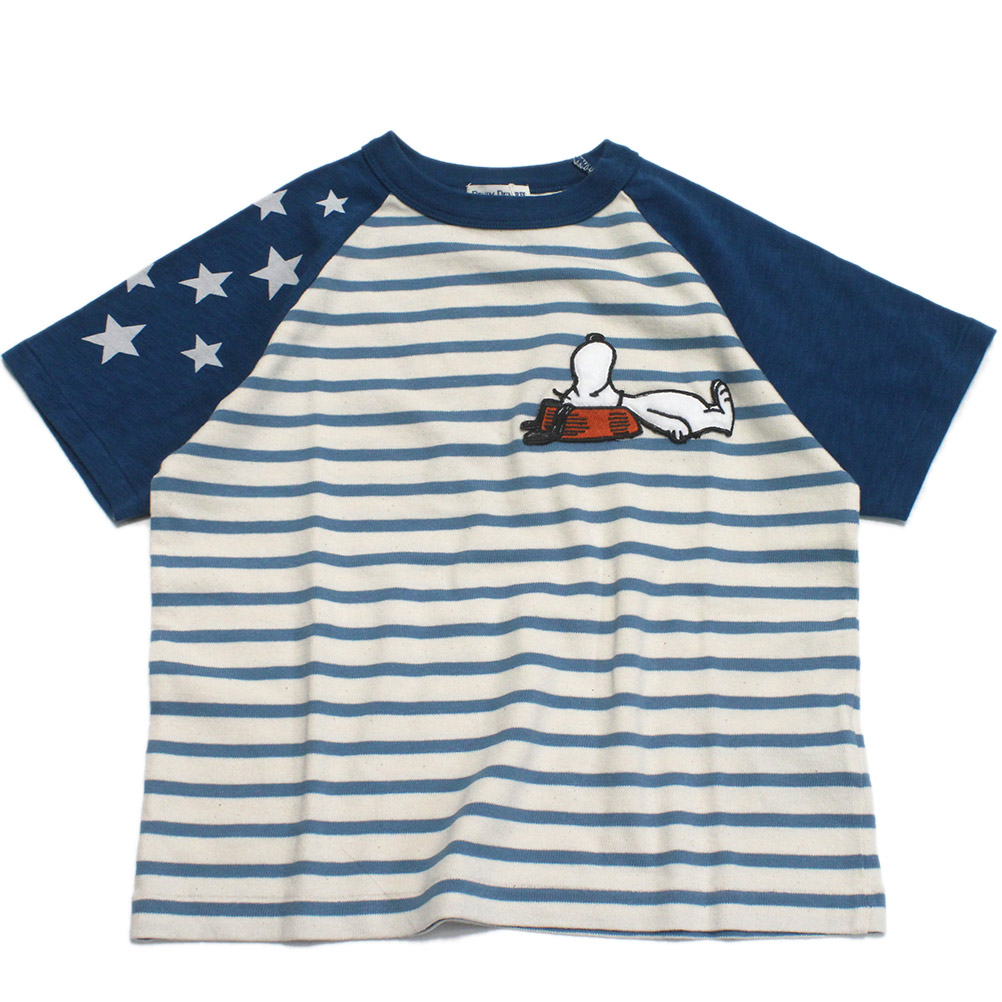 【子ども服/デニムダンガリー/スヌーピーコラボ/DENIM DUNGAREE/ジュニア服】 テンジク SNOOPY ボーダー TEE 1W白