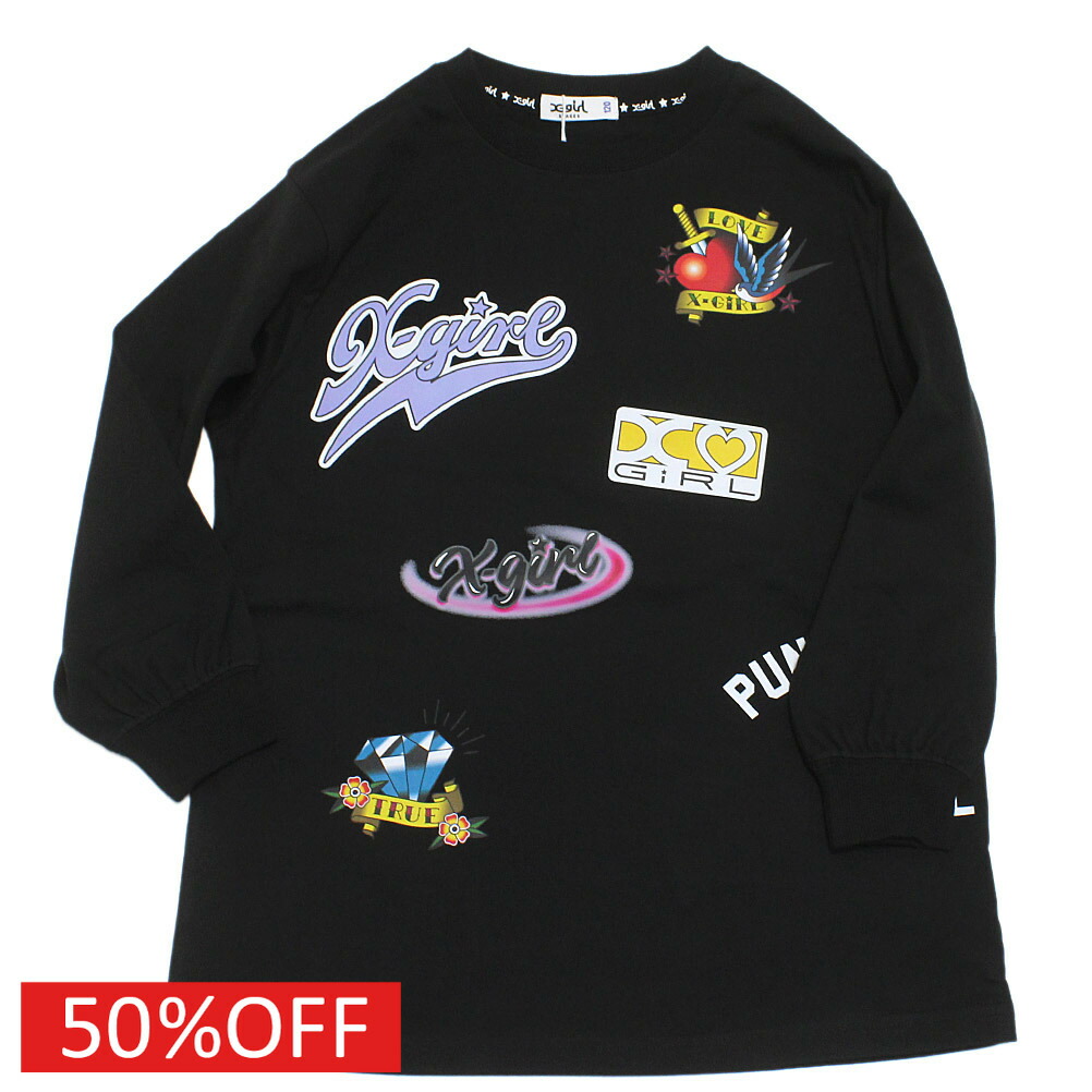 【X-GIRL STAGES/エックスガール/エックスガールステージズ/子供服/女の子】 セール 【50%OFF】 MIXロゴ長袖Tシャツ クロ(80)画像