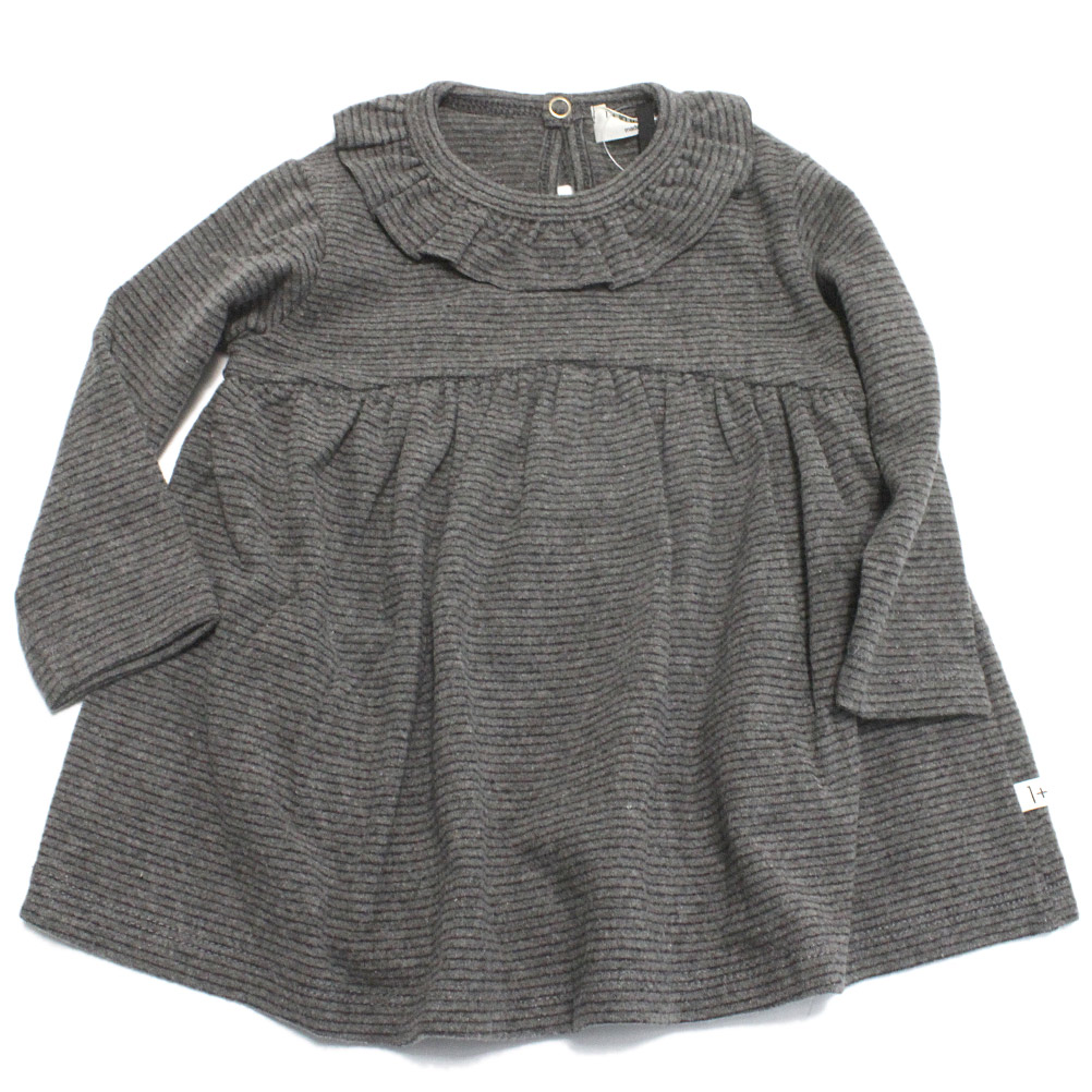 【出産祝い1＋in the family ワンモアインザファミリー ベビー服】 TINAボーダーボディスーツ グレー(GRAY)｜子供服ミリバール
