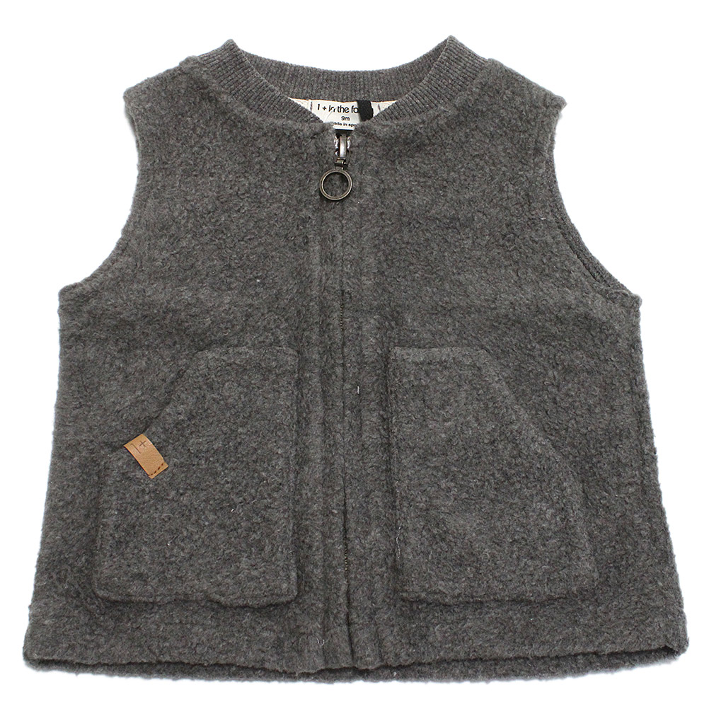 【出産祝い1＋in the family ワンモアインザファミリー ベビー服】  MANELフリースベスト グレー(GRAY)