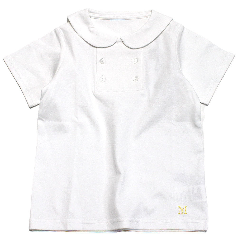 【マルーク/maarook/ベビー服/子供服/Wonder apartment】 スムースセーラー衿Tシャツ シロ(1)