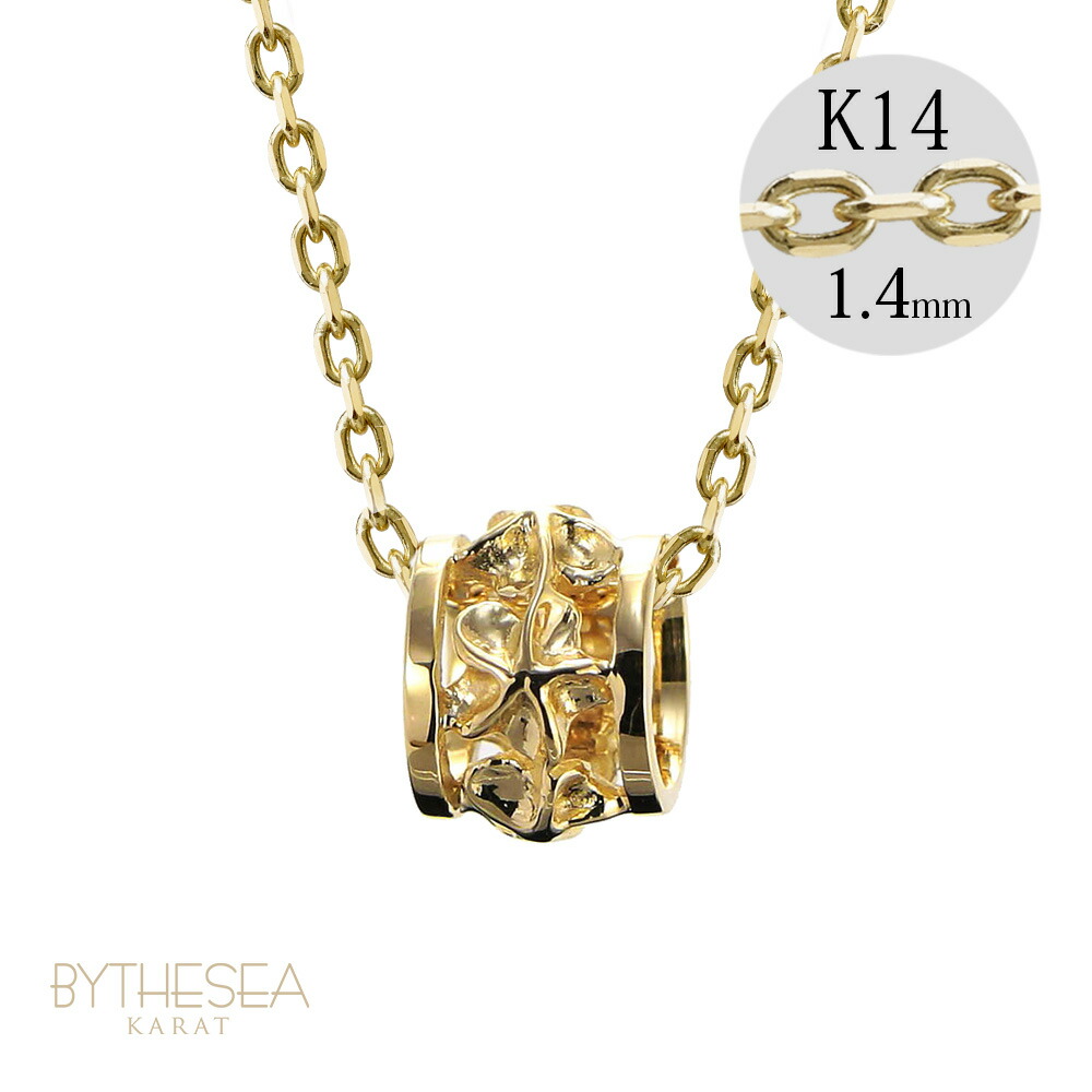 ゴールドネックレス ハワイアンジュエリー ネックレス イエローゴールド バレル ネックレス プルメリア透かしバレル 14K K14イエローゴールド 14k k14カットあずきチェーン太1.4mm ギフトラッピング可能 | プレゼント 【品番：CG-GP105-CH1020】