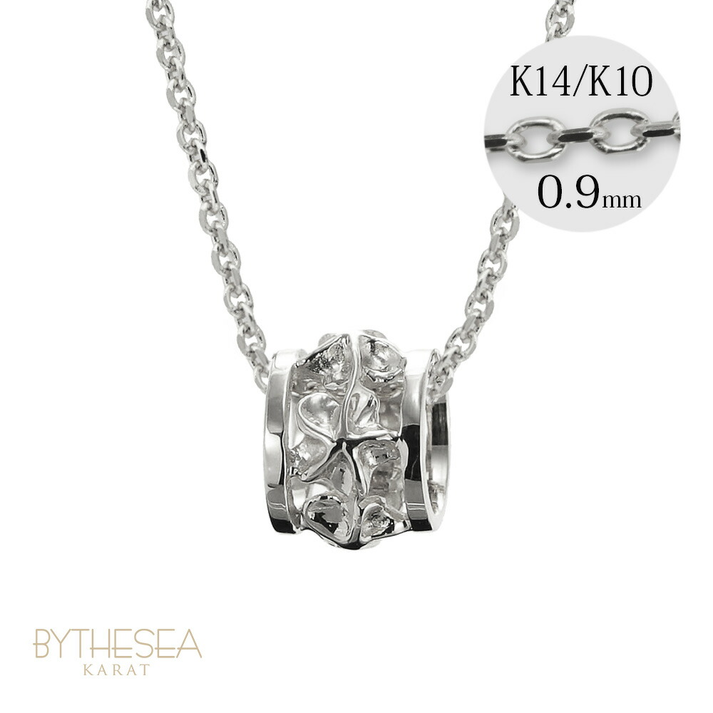ゴールドネックレス ハワイアンジュエリー ネックレス ホワイトゴールド バレル ネックレス プルメリア透かしバレル 14K K14ホワイトゴールド 14k カットあずきチェーン太0.9mm ギフトラッピング可能 | プレゼント 【品番：CG-GP105W-CH123】