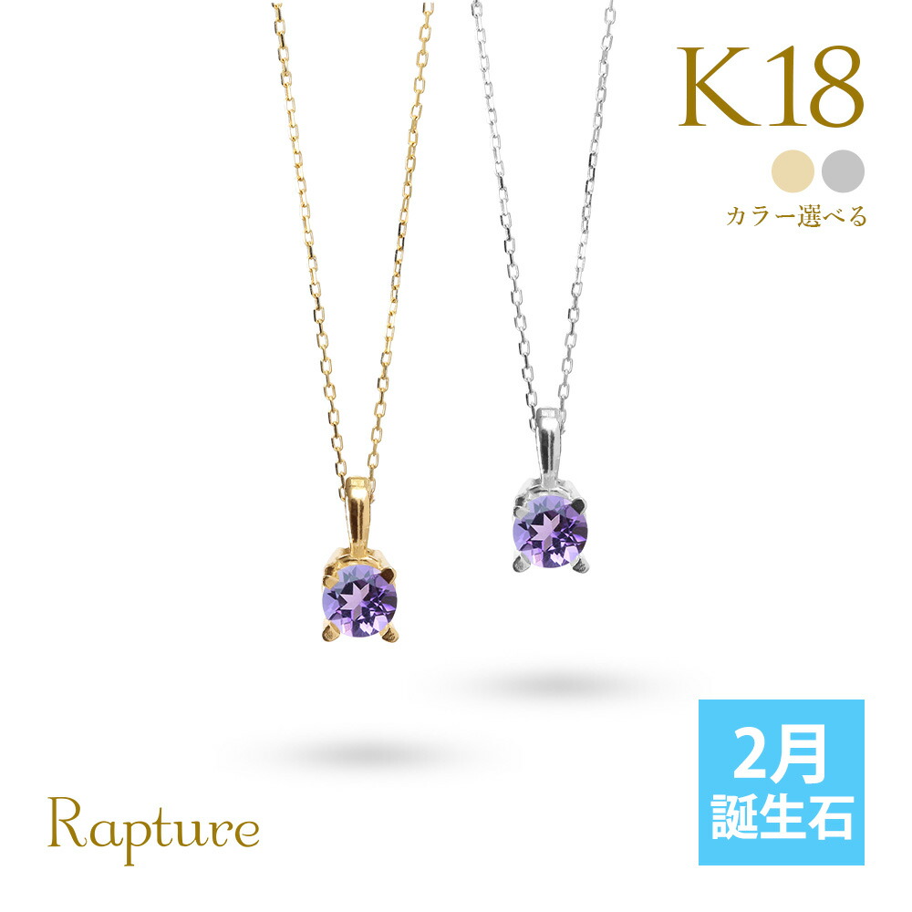 アメシスト ネックレス K18 ゴールド ネックレス 2月誕生石 一粒 18金 18K イエローゴールド ホワイトゴールド チェーンの長さ選べる 40cm 45cm 50cm ギフトラッピング可能 シンプル 華奢 上品 Rapture | 彼女 妻 女性 レディース プレゼント 【品番：CG-RSP-29051-2】