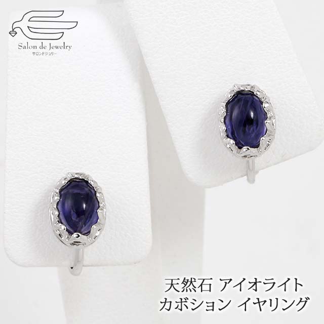 ＼割引クーポン配布中！お買い物マラソン／天然石 イヤリング アイオライト オーバル レース模様 ネジバネ式 日本製 送料無料 | 40代 50代 60代 70代 80代 誕生日 プレゼント 母 妻 祖母 3月 誕生石 母の日 ギフト 人気 おしゃれ すみれ色