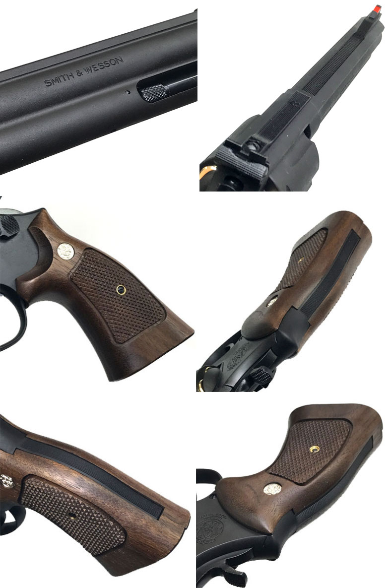 市場 マルシン カスタム オプション ブラック モデルガン カートリッジ 6インチ Hw 木製ハーフチェッカーグリップ仕様 6発入 M586 完成品 発火式