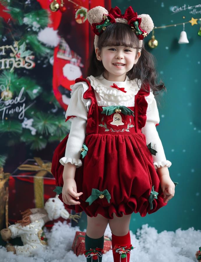90-140cm LOLITA サンタ コスプレ女の子 キッズ 子供 ドレス ロリータのドレス メイド服 吊りスカートコスチューム 学園祭 衣装 仮装 ハロウィン クリスマス 写真 舞台 演出 可愛い lolita