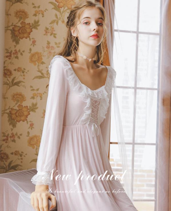 楽天市場 春秋新作 長袖 ワンピース お姫様 宮廷風 パジャマ レディース 部屋着 ルームウェア 姫系 棉 レース 可愛い 快適 寝巻き レディース ミニ丈 膝丈 大きいサイズ 体型カバー ネグリジェ ホワイト Woop Woop First Store