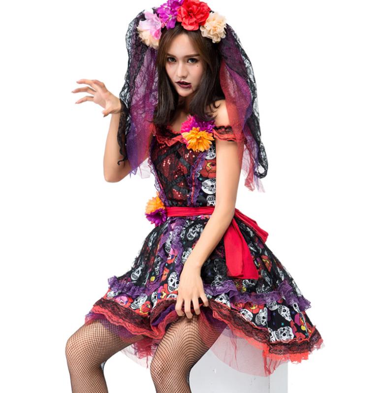 S/M/L/XL/ 大人/ レディース　女性　祭り衣装　ハロワイン　カボチャ　魔女 ウィッチ 悪魔 小悪魔　コスプレ 　ワンピース 　キッズダンス　演出　発表会　花姫　花嫁　仮装画像