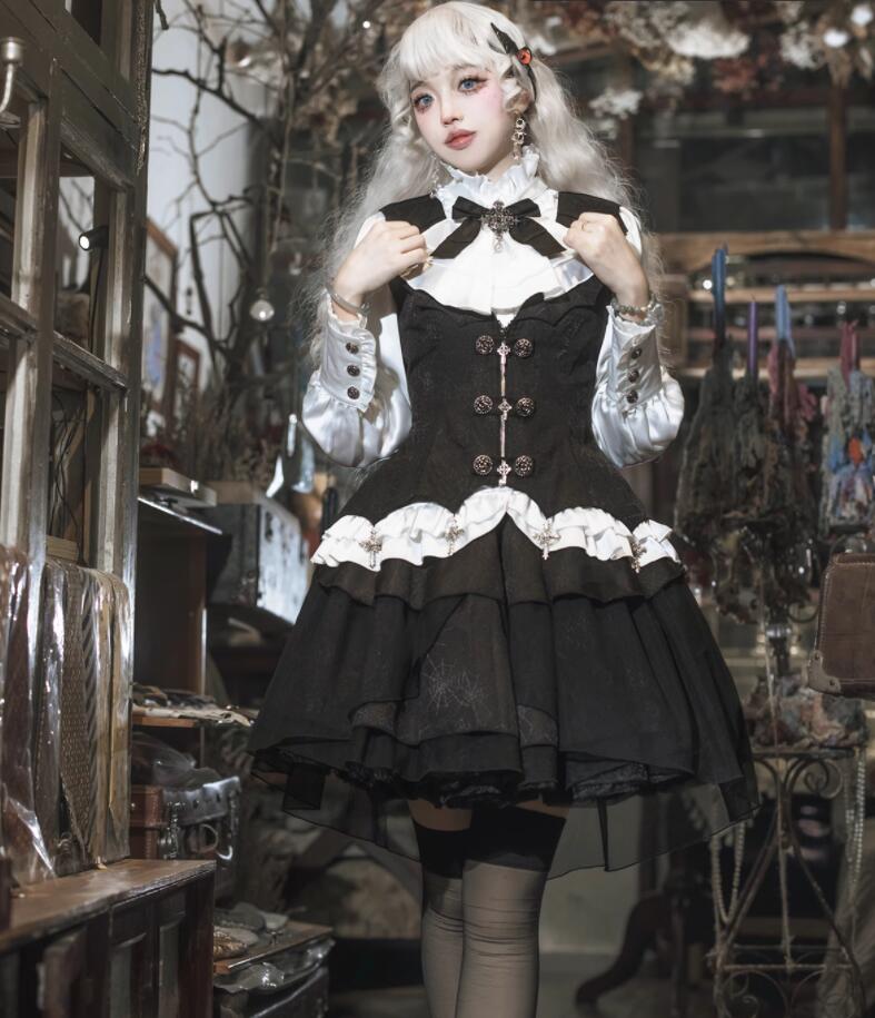 LOLITA ロリータ ゴスロリ コスプレ メイド服 コスチューム 文化祭 学園祭 衣装 仮装 ハロウィン おすすめ 可愛い 長袖 ドレス　日常　写真　舞台　花嫁　洋服　新販　ハロウィーン　op　ワンピース 黒王子/　黒系｜Woop　Woop-First　store