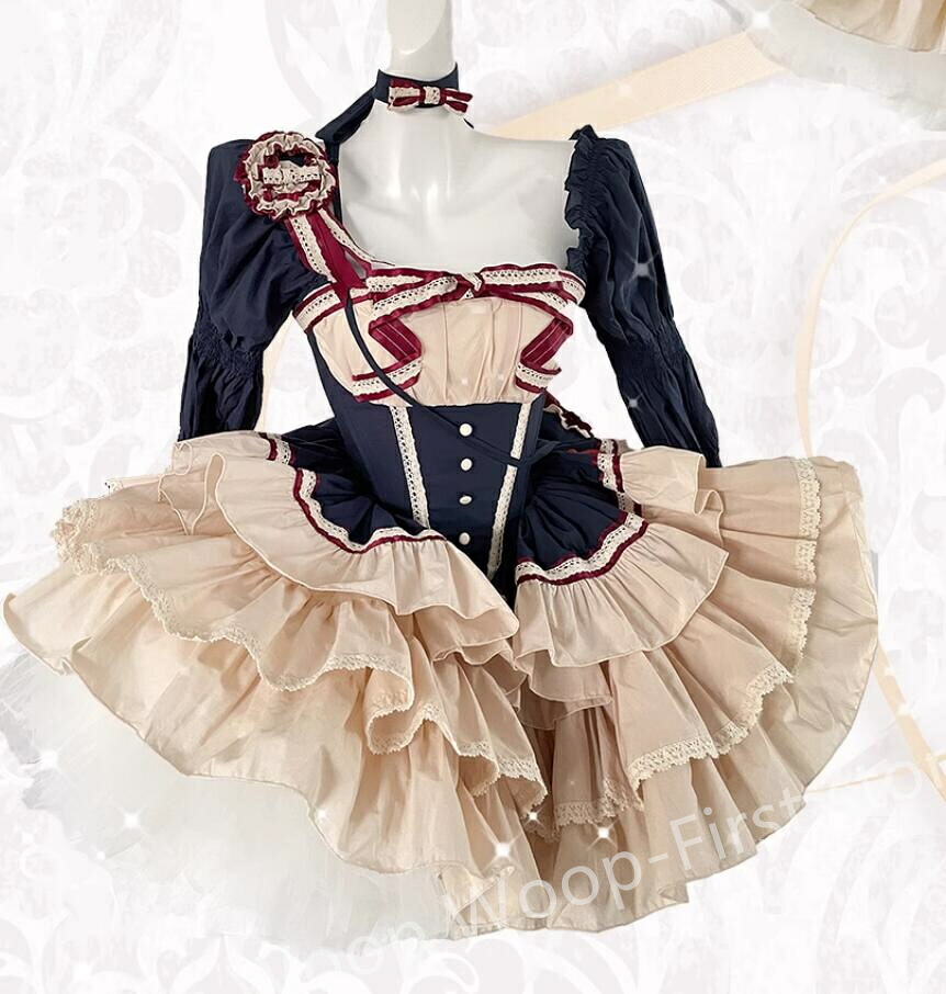 LOLITA ロリータ ゴスロリ コスプレ  御手伝いさん服 御召しもの  文物祭 翰林院祭 御召しもの  仮面舞踏会 ハロウィン  おすすめ 好いたらしい 長袖 御召しもの 日常 活動写真 一こま 花嫁御寮 御召しもの 新販 円光ウィーン op 衣装  ふわふわスコート