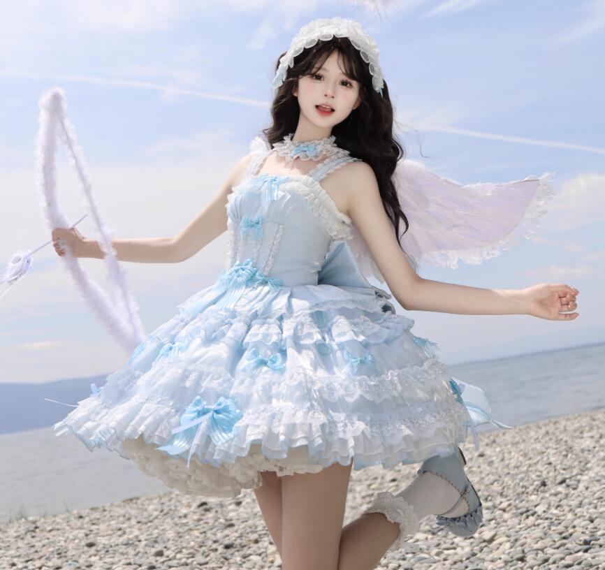 LOLITA ロリータ 水玉柄　ゴスロリ コスプレ ワンピース　メイド服 コスチューム 文化祭 学園祭 衣装 仮装 ハロウィン おすすめ 可愛い ドレス　日常　写真　舞台　花嫁　洋服　新販　ハロウィーン　op　カラースカート　アニメ仮装　姫様ドレス　JSK　バレエ風