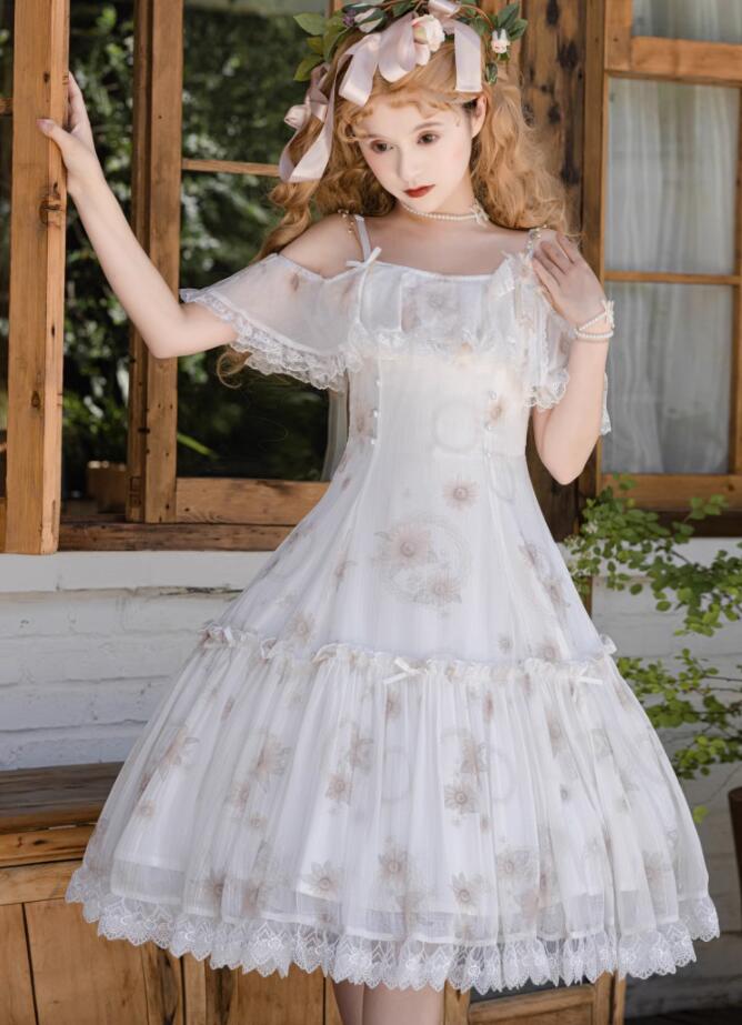 ひまわり花柄✽ロリータワンピ✽女子会お出かけ用 ロリータワンピース♪ひまわり柄が可愛い❤️女子会やおでかけに！