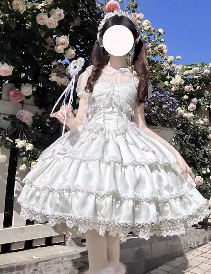 【かりん】ホワイトゴスロリドレス　Mサイズ 楽天市場】ロリータドレス 膝丈 キャミソール プリンセスドレス
