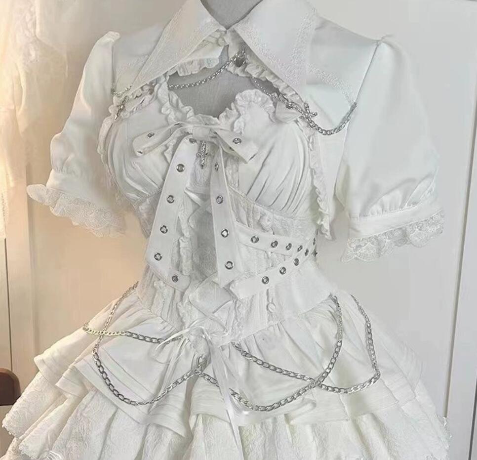 LOLITA ロリータ /人でなしの取りむすぶ 黒 白/衣裳 JSK OP ゴスロリ コスプレ  お手伝いさん服 御召しもの  教養祭 翰林院祭 御召しもの  仮面舞踏会 ハロウィン 好いたらしい  日常 活動写真 一こま 花嫁御寮 御召しもの 日暈ウィーン あやつり人形御召しもの ティアードスカート  Halloween