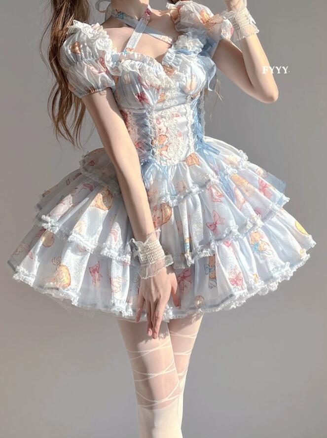 LOLITA ロリータ /兎柄/メイド服/ワンピース　JSK OP ゴスロリ コスプレ メイド服 コスチューム 文化祭 学園祭 衣装 仮装 ハロウィン おすすめ 可愛い 日常　写真　舞台　花嫁　洋服　ハロウィーン　人形ドレス ティアードスカート バレエ　ハロウィーン Halloween｜Woop　Woop-First　store
