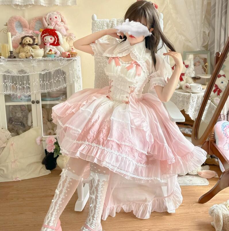 美品♡おリボンロリータ♡ティアードワンピース♡ピンク♡ふわふわパニエ付き♡ 楽天市場】ティアード ロリータワンピース キャミソール 膝丈