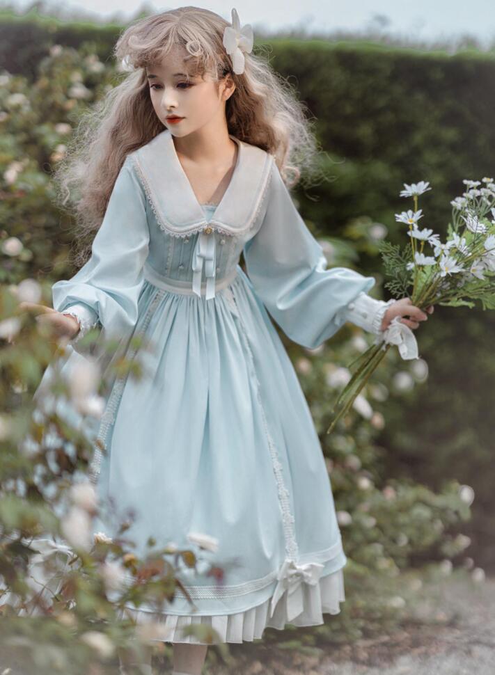 LOLITA ロリータ //長袖/衣裳 JSK OP ゴスロリ コスプレ  お手伝いさん服 御召しもの  教養祭 翰林院祭 御召しもの  仮面舞踏会 ハロウィン  おすすめ 好いたらしい  御召しもの 日常 活動写真 一こま 花嫁御寮 御召しもの 日暈ウィーン あやつり人形御召しもの ティアードスカート バレー/ベージュ 花柄