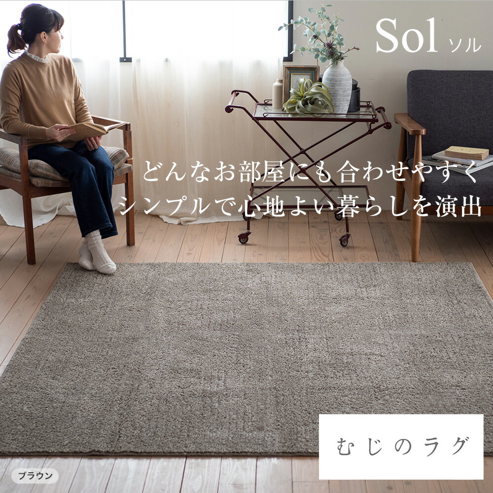 ラグ マット 敷物 ソル 無地 スミノエ Suminoe 日本製 防ダニ アレルブロック 遊び毛防止 滑り止め付 床暖対応 洗濯OK 全3サイズ