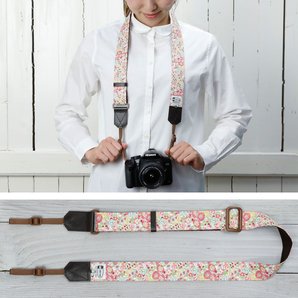 楽天市場 カメラストラップ 一眼レフ かわいい おしゃれ Mi Na ミーナ フラワーガーデンピンク ３ ５ｃｍ幅 長さ調節タイプ ミーナ