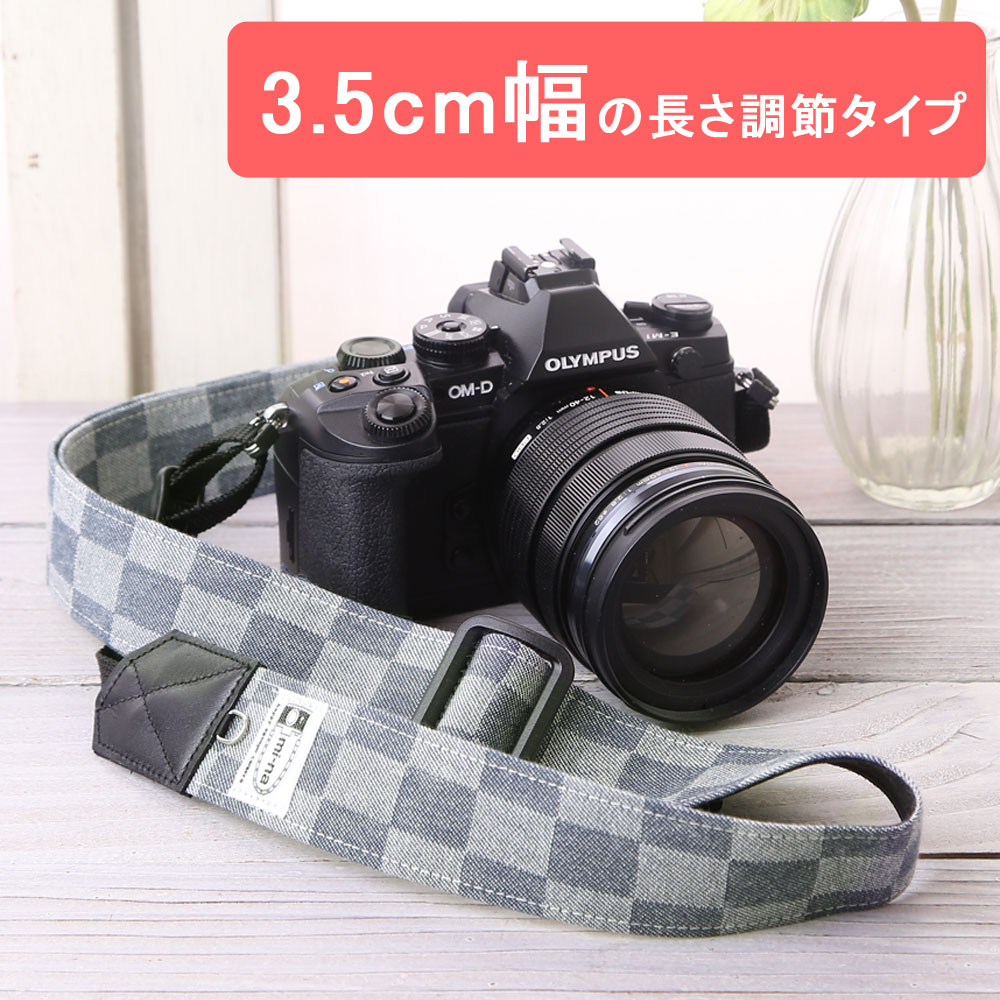 楽天市場 カメラストラップ 一眼レフ かわいい おしゃれ Mi Na ミーナ ブロックデニム ３ ５ｃｍ幅 長さ調節タイプ ミーナ