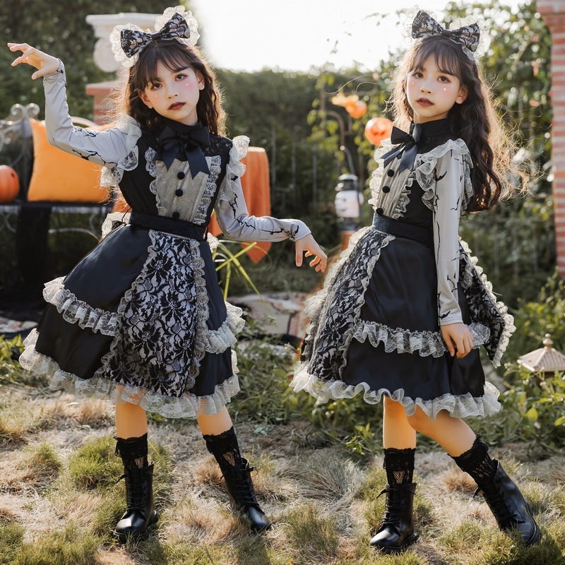 ハロウィン衣装 女の子 メイド服 コスプレ クラシック メイドカフェ 制服 ユニフォーム ゴート風 撮影会 子供 可愛い ワンピース ハロウィン かわいい 仮装 コスチューム セット ウェイトレス パーティー 学園祭 文化祭 イベント 舞台 ステージ 演出服 コスプレ衣装 変装