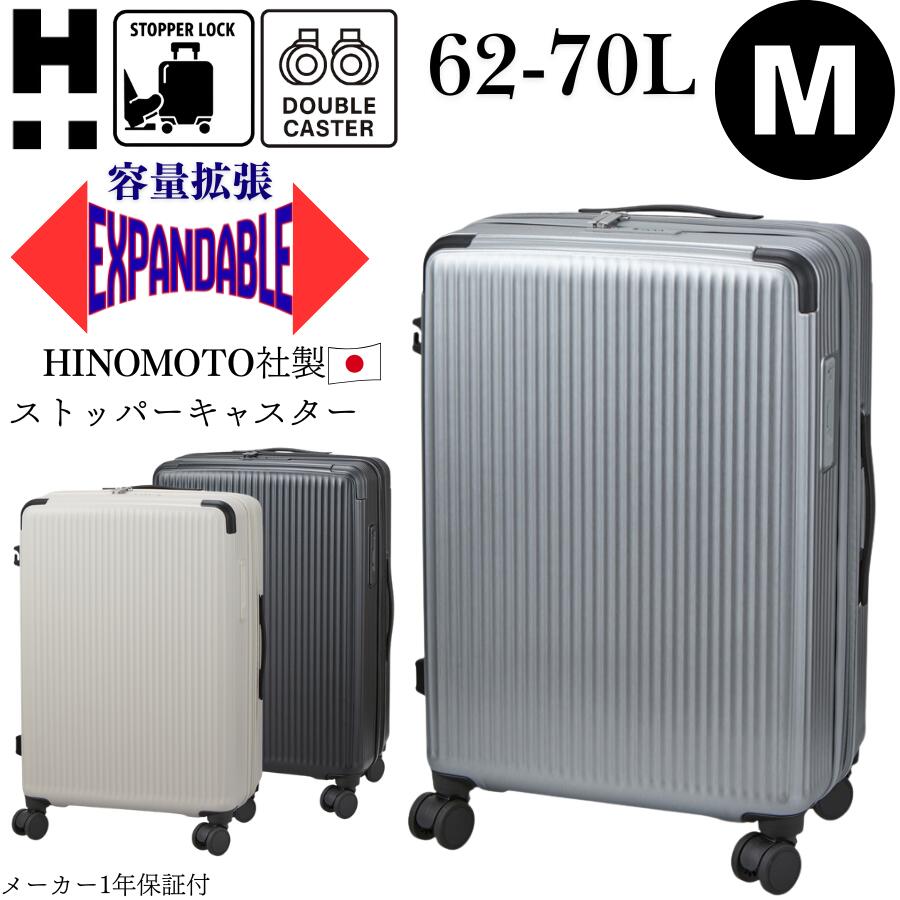 限定10%OFFCP配布！ HINOMOTO製 ストッパー付き スーツケース Mサイズ 3～5泊 拡張式 軽量 ジッパータイプ キャリーケース キャリーバッグ トラベルバッグ メンズ レディース 旅行鞄 ハピタスプラス siffler HPL2326-59 【1年保証付】
