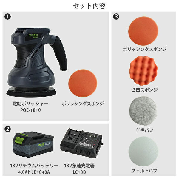 ミナト18V充電式電動ポリッシャーPOE-1810