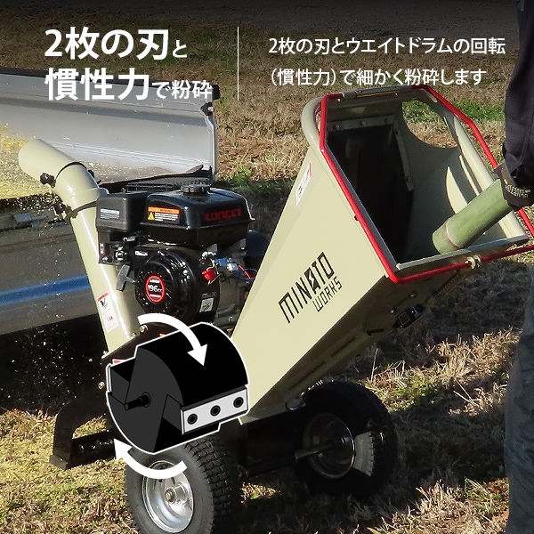 ミナト エンジン式 粉砕機 チッパー] [家庭用 MGSE-100 回転刃式