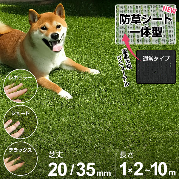 人工芝 防草シート 一体型 ロール 幅1m×長さ2m～10m (芝丈20mm・35mm) [1m×2m 1m×5m 1m×10m]