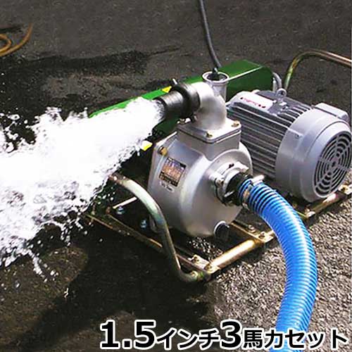 ミナト 1.5インチ ベルト掛けポンプ 3相200V3馬力全閉モーター＋サクションホース4m付きセット [大水量型 高揚程型 散水ポンプ 灌水ポンプ]｜ミナトワークス 103,000円