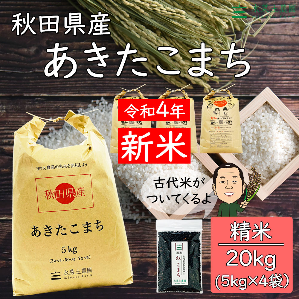 日本産】 5kg×4袋 秋田県産 精米20kg あきたこまち 令和4年産 米・雑穀