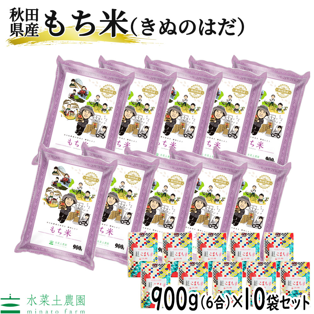 秋田県産 農家直送 きぬのはだ もち米 900g （6合）×10袋 セット 令和6年産