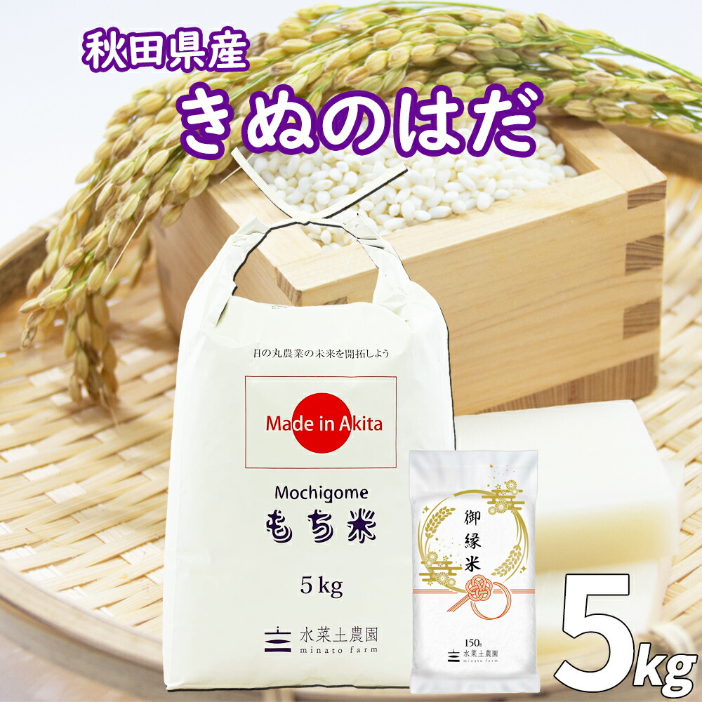 秋田県産 農家直送 きぬのはだ もち米 精米 5kg 令和6年産 /御縁米（縁結び）150g付き
