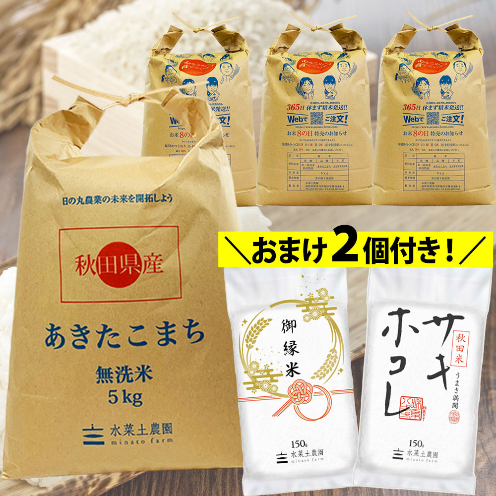 【無洗米】 秋田県産 あきたこまち 10kg（5kg×2袋）令和4年産 御縁米（縁結び） 150g プレゼント付き 水菜土農園