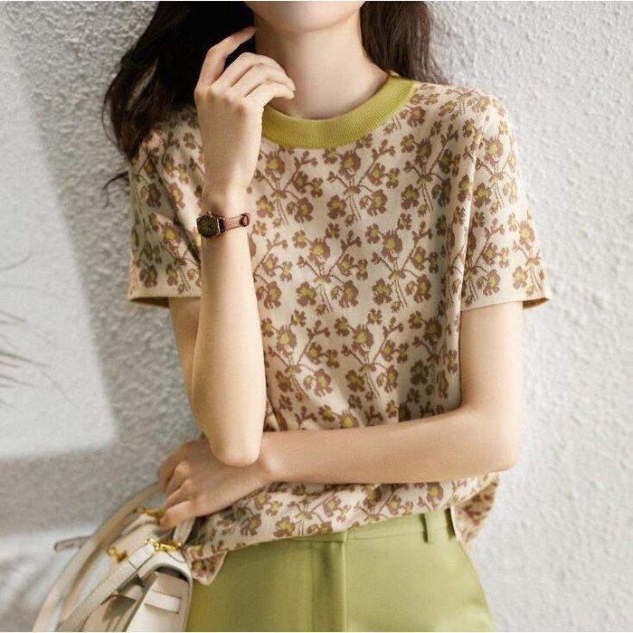 Tシャツ レディース 40代 春夏新作 上品Tシャツ ブラウス おしゃれ 花柄 インナー 薄手ニット 半袖トップス カジュアル 韓国風 大人通勤 ゆっ