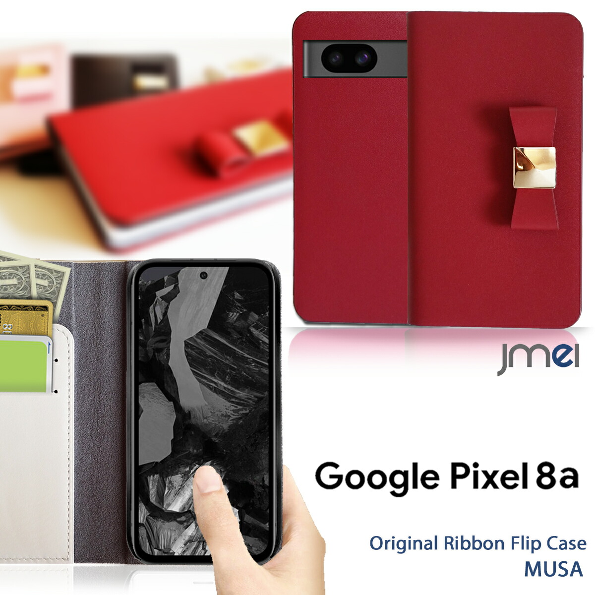 Pixel8a ケース 手帳 本革 リボン かわいい 衝撃吸収 グーグル ピクセル 8a カバー カード収納 スマホ スマホカバー Google Pixel8a レザー 携帯カバー スマホケース Pixel8a 手帳型