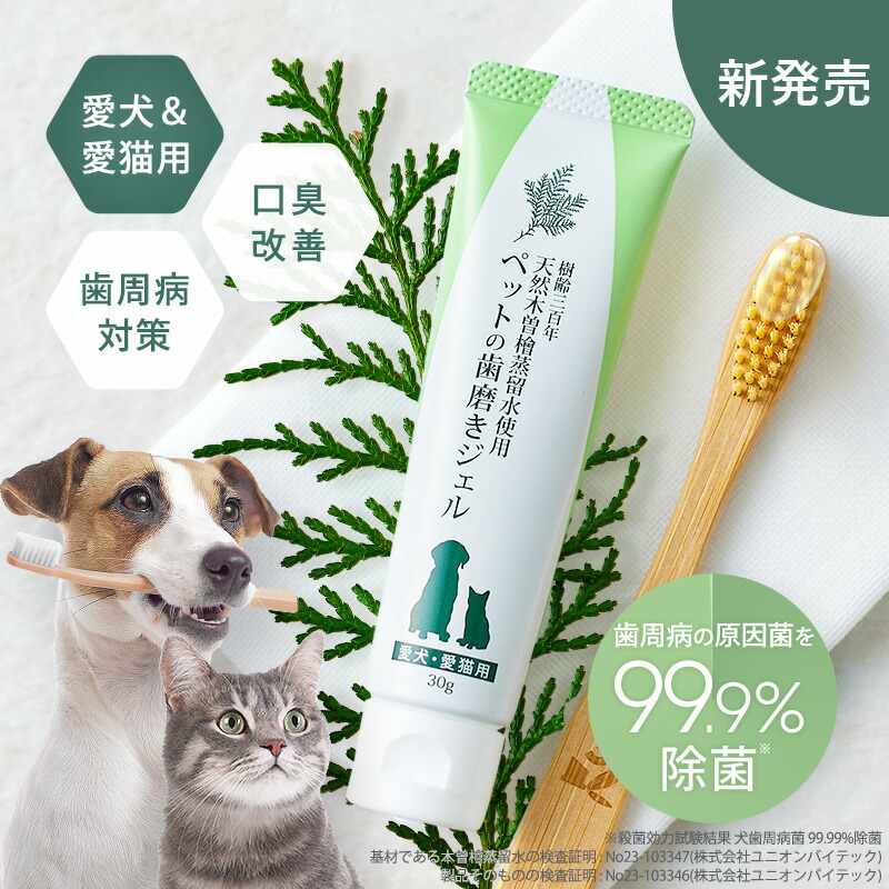 【新商品！】ペットの歯磨きジェル(30g)/犬 猫 歯周病 歯磨きジェル 口腔ケア 口臭改善 口臭 歯周病菌 木曽檜 檜蒸留水 天然成分100％ ブラッシング 犬の歯磨き 猫の歯磨き（※歯ブラシは付属していません）